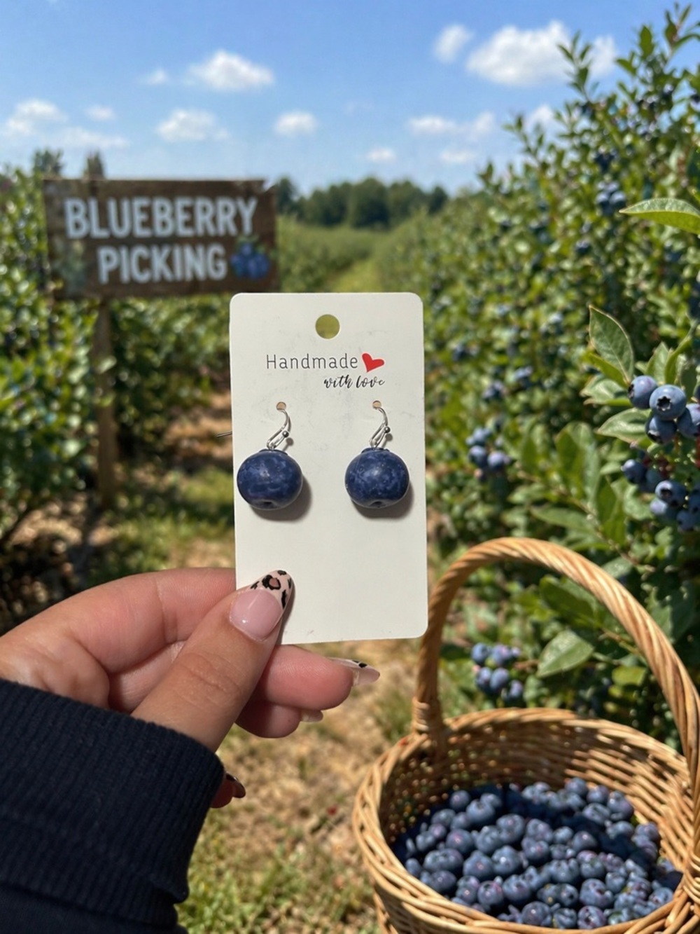 Handmade Blueberry Drop Earrings - Deep Blue